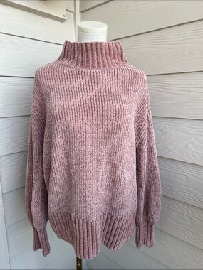 Cynthia Rowley Pink “Chenille” Ribbed Turtleneck Sweater